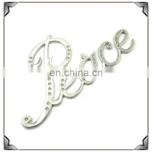 Hot Sale Zinc Alloy With Rhinestone Word Peace Hanging Metal Ornaments Nickle Plated thumbnail-1