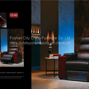 High End Brown Genuine Leather Electric Recliner Sofa for Home Theater thumbnail-3