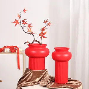 Red Black White Tall And Short Minimalism Lantern Ceramic Vase, Nordic Style Decor Art thumbnail-2