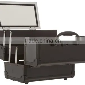 Aluminum Makeup Train Case, Travel Cosmetic Box With Trays, Mirror and Shoulder Strap,Black Aluminum Makeup Jewlery Case thumbnail-5