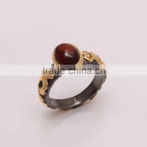 925 SOLID STERLING FINE SILVER GARNET RING BLACK & GOLD RHODIUM thumbnail-1