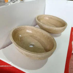 Factory Direct Travertine Hand Washbasin Countertop Basin Custom Bathroom Vessel Marble Sink for Apartment Hotel Home Bathroom thumbnail-3