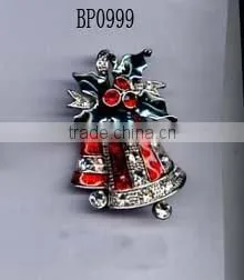 Red Rhinestone Christmas Bell Brooch thumbnail-1
