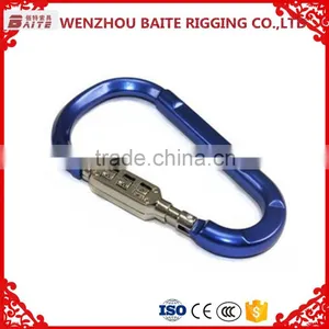 Wholesale High Quality Aluminum Password Snap Hook ,Blue Colorful Rigging Industrial With Password Carabiner Spring Hook thumbnail-1