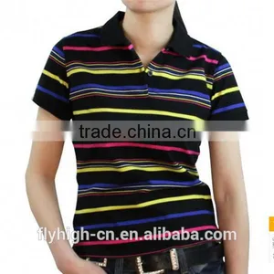 Striped Design Women Polo Neck Embroidered t Shirts thumbnail-2