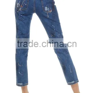 Women New Blu Destroyed Denim Embroidered Jeans Pants Trousers thumbnail-2
