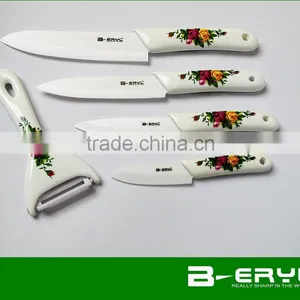 BERYL Applique Ceramic Handle 6pcs Gift Set , 3"/4"/5"/6"+peeler+Knife Holder Ceramic Knives Set, White Blade, CE FDA Certified thumbnail-4