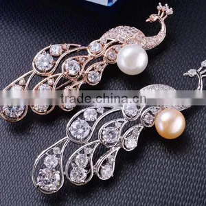 China Wholesale Shinny CZ Cubic Zircon Peacock Brooch Jewelry/Elegant Fashion Peacock Brooch thumbnail-4