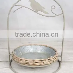 Decorative Metal Bird Feeder With Willow Tray for Hanging or Standing thumbnail-2