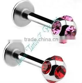 Labret With Crystal Ball 1.2mm 16G, Surgical Steel 316L Piercing Jewelry thumbnail-1