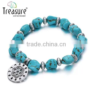 Fashion Jewelry High Quality Turquoise Stone Bracelet With Pendant and Metal Charm Bracelet thumbnail-2