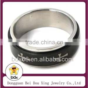 Professional Custom New Design Religious Black Plated Stainless Steel Christians Rotating Cross Rosary Double Layers Finger Ring thumbnail-1