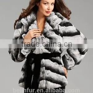 Fashion Winter Women Featured Natural Real Chinchilla Rabbit Fur Coat thumbnail-1