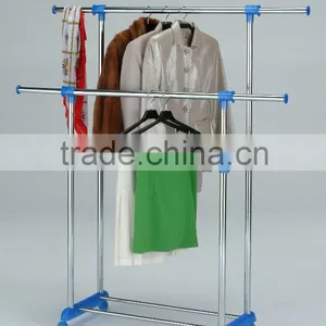 Expandable Double Bar Clothes Hanging Stand Garment Rack Blue Cloth Rack thumbnail-1