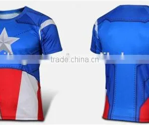 Custom Made Cotton Polyester Star Red Blue USA Super Men Short Sleeve t Shirt thumbnail-2