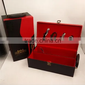 Wholesale Custom High-grade Black PU Leather 2 Bottles of Red Wine Champagne Boxes With Handle thumbnail-1