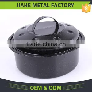 Black Round Enamel Roaster Pan Kitchen Cookware Set thumbnail-1
