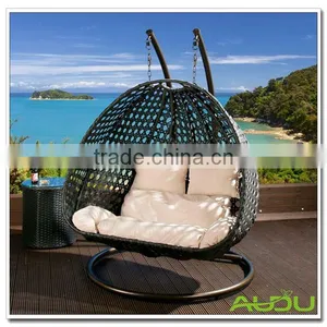 Handmade Black Resin Wicker Hanging Double Hammock thumbnail-1
