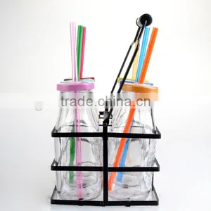 11oz Mini Glass Milk Bottle Set With Lid Stand Small Drinking Glass thumbnail-3