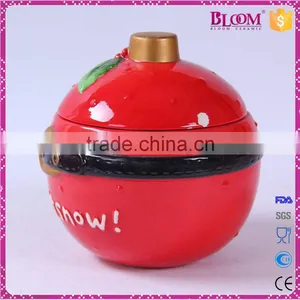 Funny Round Red Ceramic Christmas Cookie Jar thumbnail-2