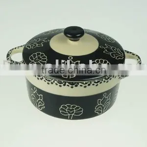 Stoneware Casserole With Hand Painted Flower Design thumbnail-1