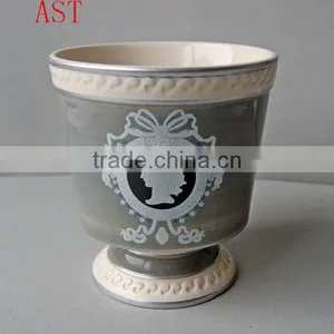 Stock Ceramic Flower Pot in Grey Color Round Shape thumbnail-1