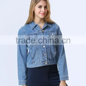 New Fashion Clothing Manufacturer Long Sleeve Blue Denim Jacket For Lady thumbnail-2