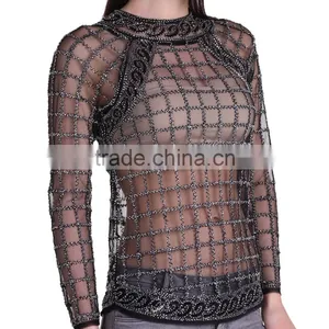 Domin Fashion Wholesale Beading Design Ladies Tops Images thumbnail-2