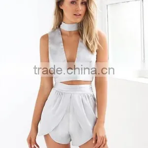 Satin Women Fashion New Style Sexy Two Piece Sets 2016 Wholesale Ladies Elegant Grey Fashion Sets thumbnail-3
