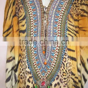 Leopard Print Crystal Embellished Tie up Kaftan CAFTAN Tunic Poncho Blouse thumbnail-2