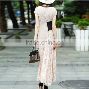 Maxnegio Fashion Lace Patchwork Maxi Short Sleeve Lace Casual Dress thumbnail-4