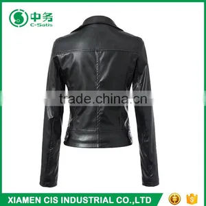 Morden Style Cheap Price Ladies Fancy Slim Fit Black Leather Jacket thumbnail-2