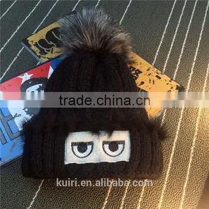 Brand Design Winter Knit Thicken Hat Monster With Faux Fur Poms With Super Quality thumbnail-6