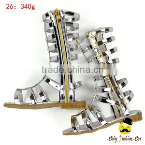 Fancy Kids Metal Silvery Color With Zipper PU Snadals Little Girl Gaiters Boots Shoes thumbnail-2