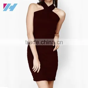YIHAO New Fashion Short Solid Bodycon Cooktail Party Dress Red Sexy Ladies Bandage Dress thumbnail-1