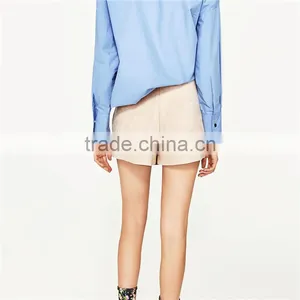 2017 Summer the Newest Side Zip Fastening Faux Suede Shorts With Front Cape thumbnail-2
