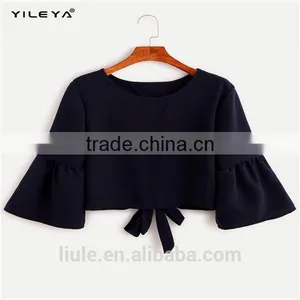 Fashionable Ladies Tops Latest Design Ruffle Flounced Sleeves Casual Blouse for Women thumbnail-1