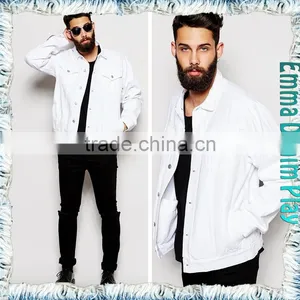 New Korea Mens Soild White Denim Long Sleeves Jackets With Silver Button thumbnail-2