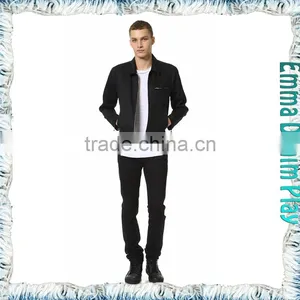 2016 Autumn New Men's Zipper Closure Fashion Solid Black Cropped Denim Jacket thumbnail-4