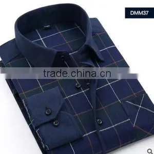 Navy Blue Flannel Plaids Business Work Uniform Shirt Designs for Men Custom OEM Cheap Chinese Style for Men Export thumbnail-1