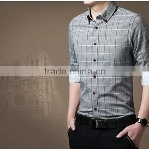 Han Edition Cultivate One's Morality Pure Color Cotton Long Sleeve Shirt in the Summer Youth Men's Plaid Shirt Business and Leis thumbnail-2