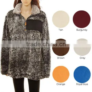 Wholesale High Quality True Grit Women Oversized Monogrammed 1/4 Zip Sherpa Fleece Knitted Sweater Pullover thumbnail-2
