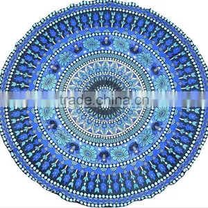 Large Custom Peapock Print Round Camping Picnic Beach Towel thumbnail-3