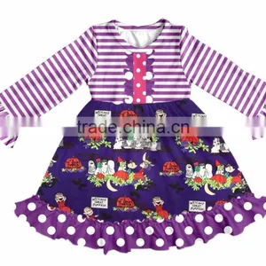 Ruffle Lace Fall Boutique Outifit Princess Print Unicorn Pattern Cattoon Print Swing Dress Girls Casual Dress thumbnail-2