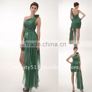 Cocktail Party Homecoming Prom Dress One Shoulder Chiffon Green Sexy Pleats Party Dress AS078 thumbnail-1