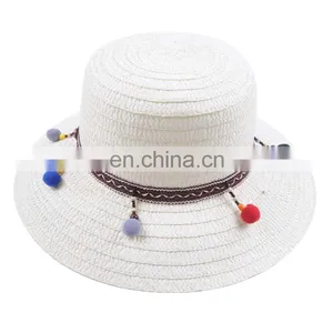 Wholesale Cheap White Plain Paper Straw Bucket Hats to Decorate With Pompom thumbnail-2