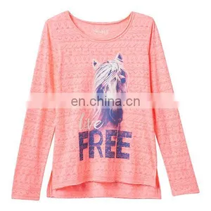 Children Latest Dress Style, Girls 7- 16 High-Low Long Sleeve Graphic Design Tee thumbnail-3