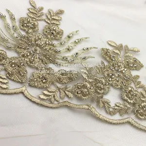 High Fashionable Design Dress Textile Embroidery Lace Fabric With Crystal thumbnail-3