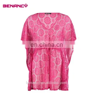 Fancy Flower Short Cover Up Bikini Lace V Neck Kaftan thumbnail-3
