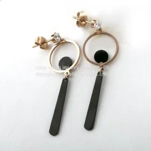 Stainless Steel Round Black Earring Stainless Steel Eardrop thumbnail-2